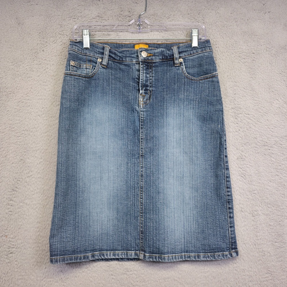 Nine DMBM Skirt Juniors 7 Blue Denim Y2K Medium Wash Back Slit Straight Stretch